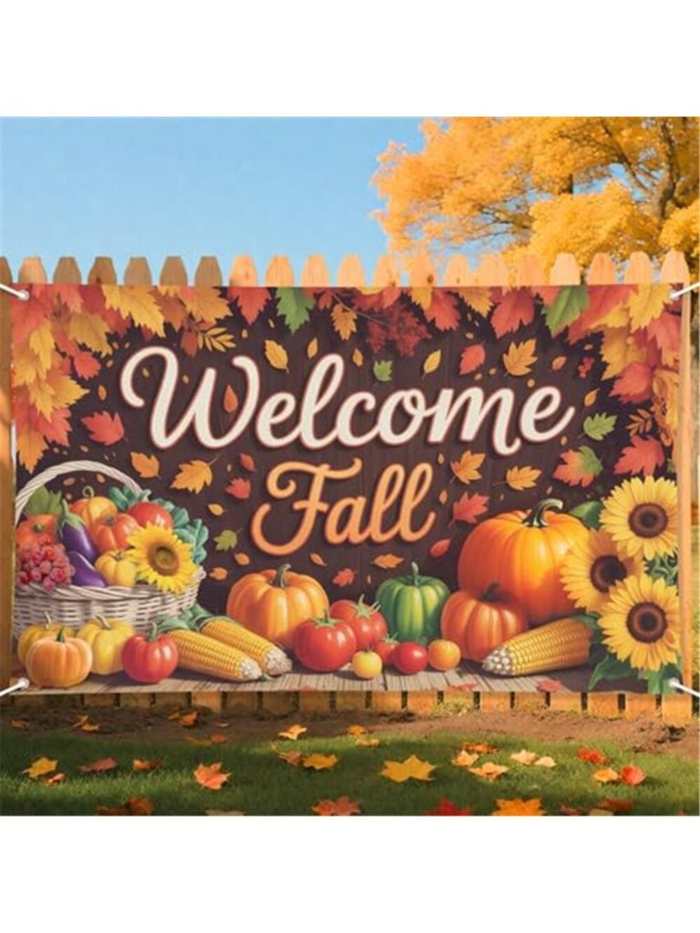 Welcome Fall Backdrop Thanksgiving Party Banner Pumpkin Sunflower Decor